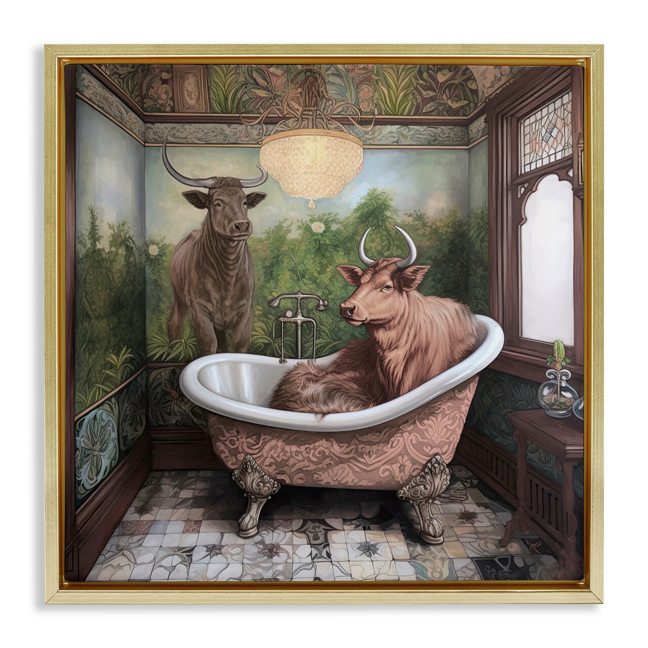 Stupell Industries Longhorn Cattle Bath Time Tub Floating Frame, design by Sasha